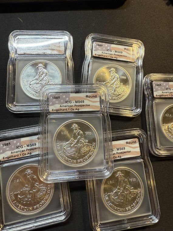 1985 Engelhard ICG MS69 Silver Prospector 1oz Flag Tag