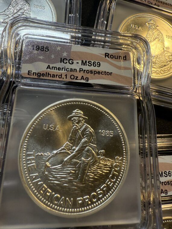 1985 Engelhard ICG MS69 Silver Prospector 1oz Flag Tag - Image 2