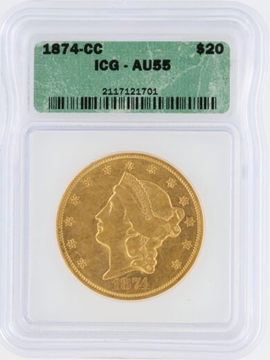 1874 CC Double Eagle ICG AU55 $20 Liberty Head