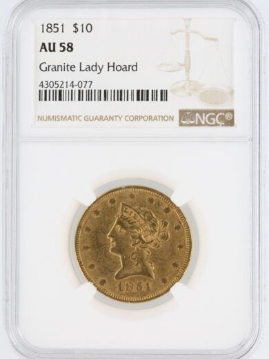 1851 Gold Eagle NGC AU58 Granite Lady Hoard $10 Liberty Head