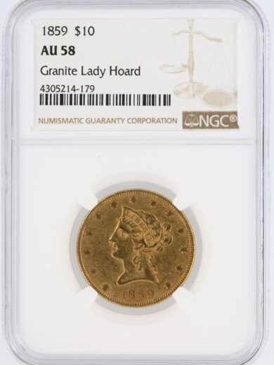 1859 Gold Eagle NGC AU58 Granite Lady Hoard $10 Liberty Head