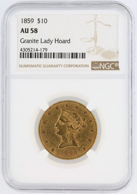 1859 Gold Eagle NGC AU58 Granite Lady Hoard $10 Liberty Head