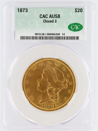 1873 Double Eagle CAC AU58 Closed 3 $20 Liberty Head