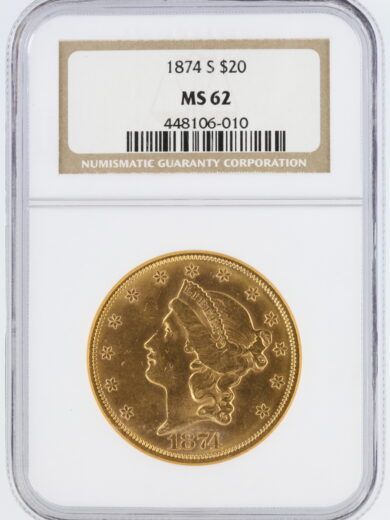 1874-S Double Eagle NGC MS62 $20 Liberty Head