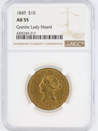 1849 Gold Eagle NGC AU55 Granite Lady Hoard $10 Liberty Head