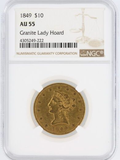 1849 Gold Eagle NGC AU55 Granite Lady Hoard $10 Liberty Head