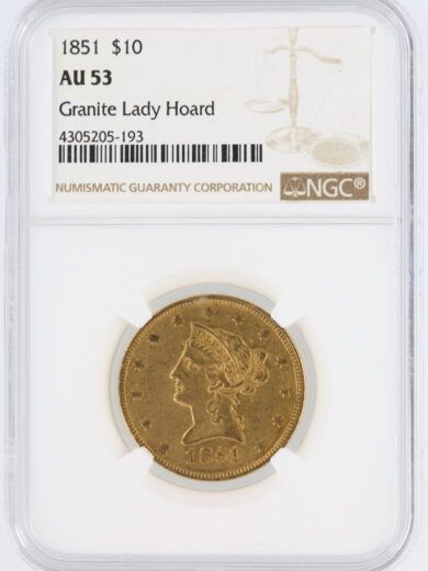 1851 Gold Eagle NGC AU53 Granite Lady Hoard $10 Liberty Head