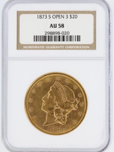 1873-S Double Eagle NGC AU58 Open 3 $20 Liberty Head