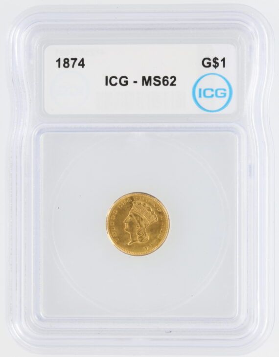 1874 Type 3 Gold Dollar ICG MS62 G$1 Large Head