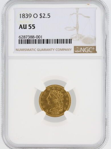 1839-O Classic Head NGC AU55 $2.5 88001 obv