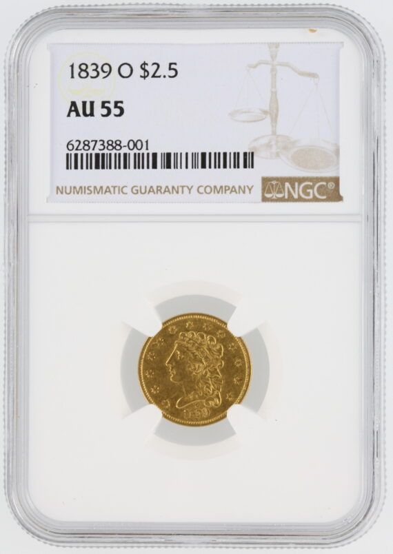 1839-O Classic Head NGC AU55 $2.5 88001 obv