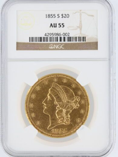 1855-S Double Eagle NGC AU55 $20 Liberty Head
