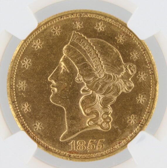 1855-S Double Eagle NGC AU55 $20 Liberty Head - Image 2