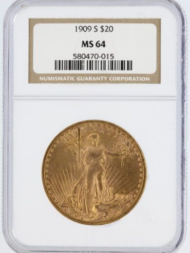 1909-S Double Eagle NGC MS64 $20 Saint Gaudens