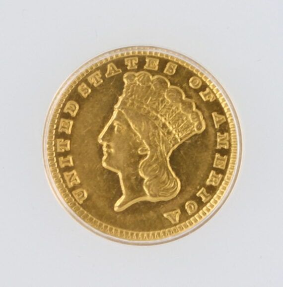 1857-D Type 3 Indian Princess Large Head Gold Dollar ANACS AU50 Cleaned Details G$1 - Image 2