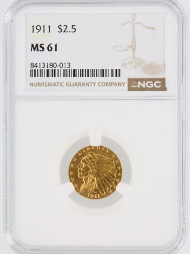 1911 Quarter Eagle NGC MS61 $2.50 Indian Head