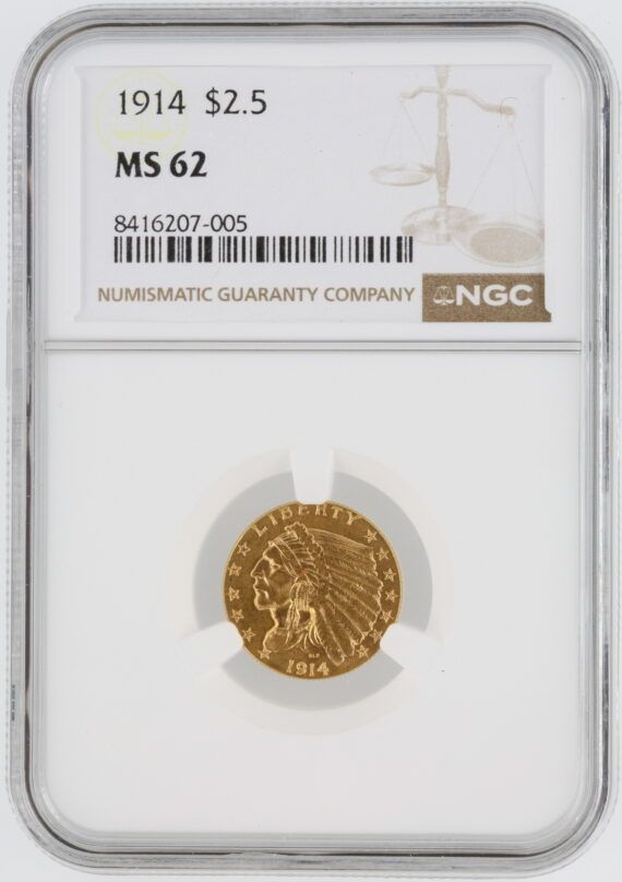 1914 Quarter Eagle NGC MS62 $2.50 Indian Head