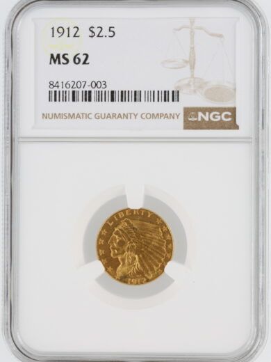 1912 Quarter Eagle NGC MS62 $2.50 Indian Head