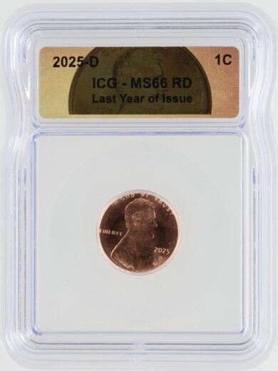 2025-D Last Year of Issue ICG MS66 RD 1C Penny Lincoln Cent
