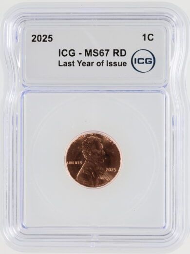 2025-P Last Year of Issue ICG MS67 RD 1C Penny Lincoln Cent